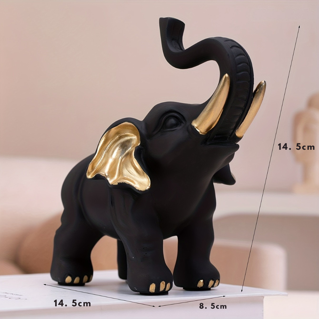 Woondecoratie - Elephanta - Houten Beeld - Gouden Accenten