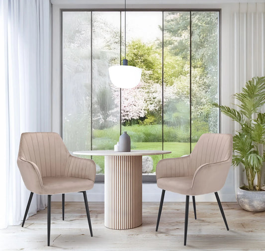 Accentfauteuil - Velvexa - Beige Fluwelen Bekleding - Moderne Woonkamerstoel